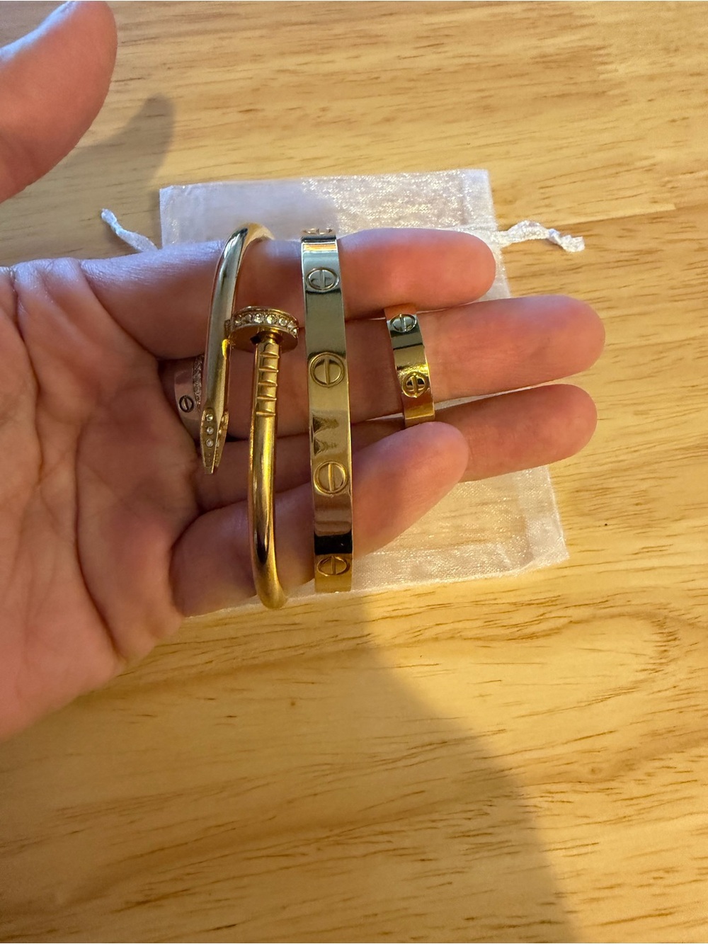 Gold-Tone Women's Bracelet Set with Screw & Nail Motifs